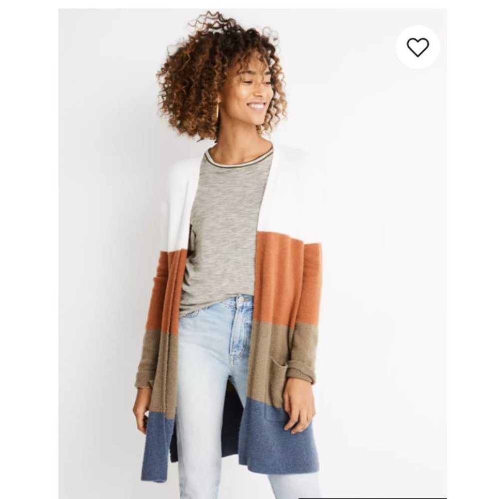 Madewell Kent Striped Cardigan Sweater in Coziest Yarn Size M Heather Chambray